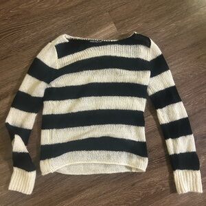 Brandy Melville Black and Cream Striped Crew Neck Sweater